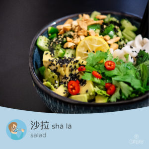 Chinese characters for ‘salad’ with pinyin pronunciation