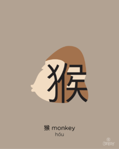 Illustration of the Chinese character 猴, meaning ‘monkey'.